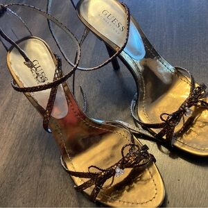 Guess by Marciano Women's Copper/Gold Snakeskin Design Stiletto Sandals Size 8.5